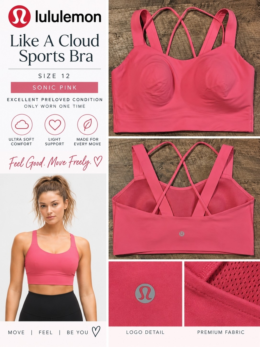 lululemon athletica Like A Cloud Sports Bra - Sonic Pink Size 12